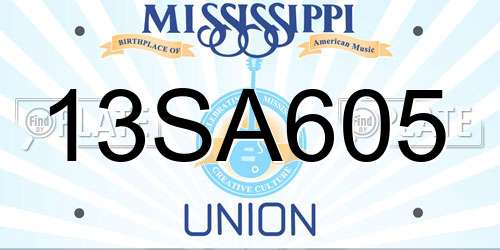 13SA605 Mississippi License Plate