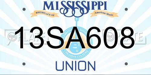 13SA608 Mississippi License Plate