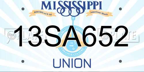 13SA652 Mississippi License Plate