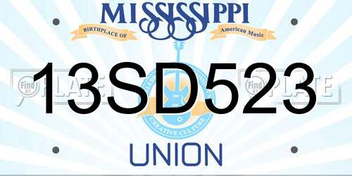 13SD523 Mississippi License Plate