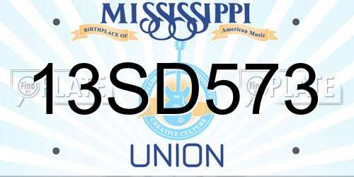 13SD573 Mississippi License Plate