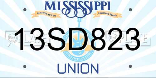 13SD823 Mississippi License Plate