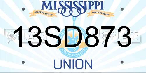 13SD873 Mississippi License Plate