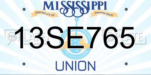 13SE765 Mississippi License Plate