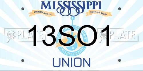 13SO1 Mississippi License Plate