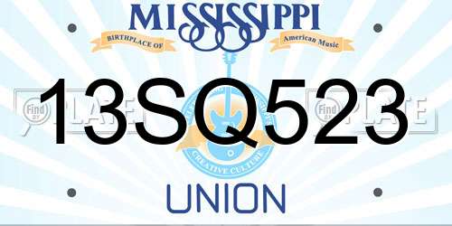 13SQ523 Mississippi License Plate