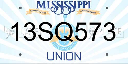 13SQ573 Mississippi License Plate