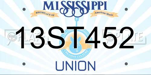13ST452 Mississippi License Plate