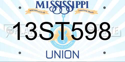 13ST598 Mississippi License Plate