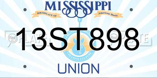 13ST898 Mississippi License Plate