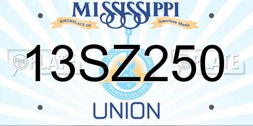 13SZ250 Mississippi License Plate
