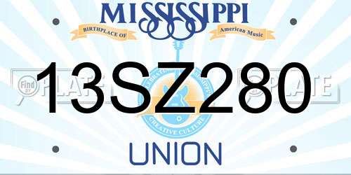 13SZ280 Mississippi License Plate