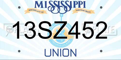 13SZ452 Mississippi License Plate