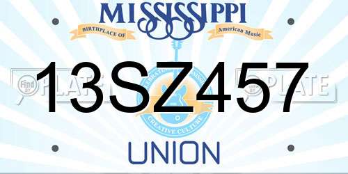 13SZ457 Mississippi License Plate