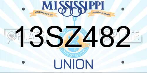 13SZ482 Mississippi License Plate