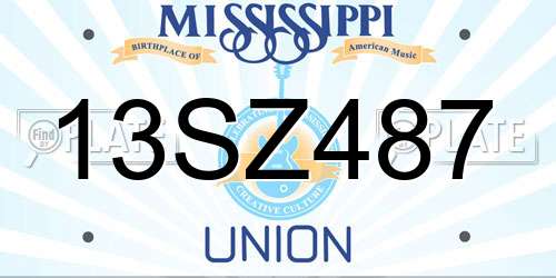13SZ487 Mississippi License Plate