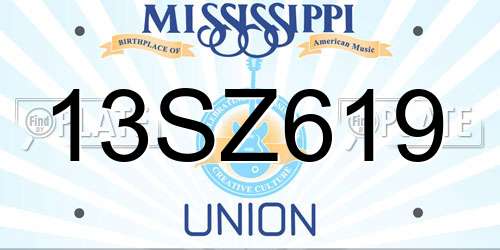 13SZ619 Mississippi License Plate