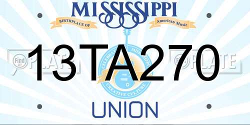 13TA270 Mississippi License Plate