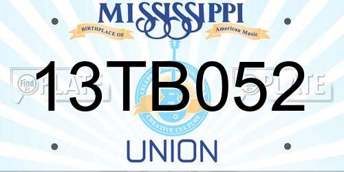 13TB052 Mississippi License Plate