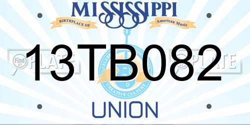13TB082 Mississippi License Plate
