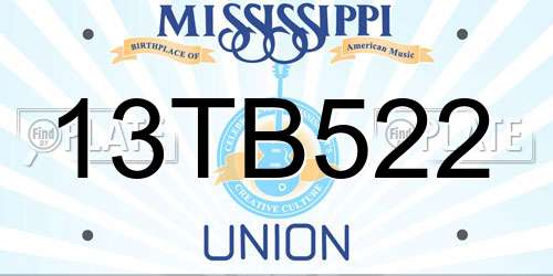 13TB522 Mississippi License Plate