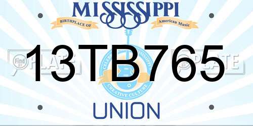 13TB765 Mississippi License Plate