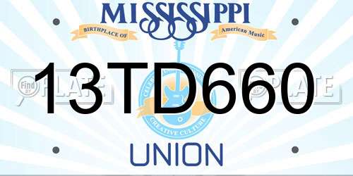13TD660 Mississippi License Plate