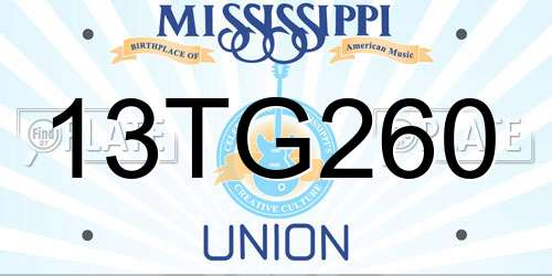 13TG260 Mississippi License Plate