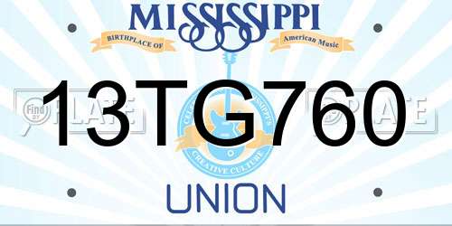 13TG760 Mississippi License Plate