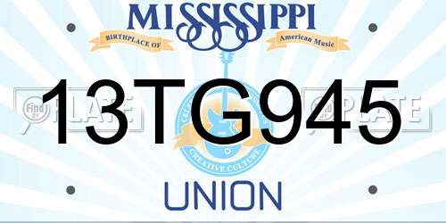 13TG945 Mississippi License Plate