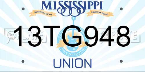 13TG948 Mississippi License Plate