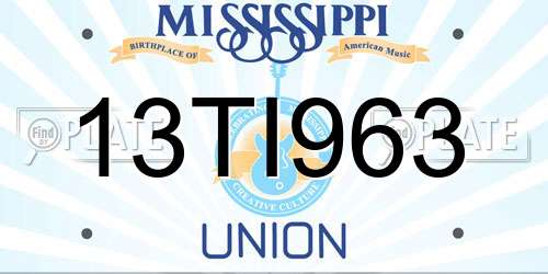 13TI963 Mississippi License Plate