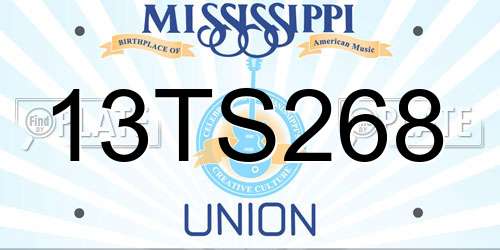 13TS268 Mississippi License Plate