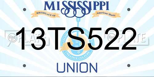 13TS522 Mississippi License Plate