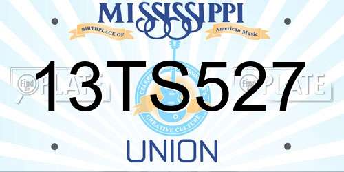 13TS527 Mississippi License Plate