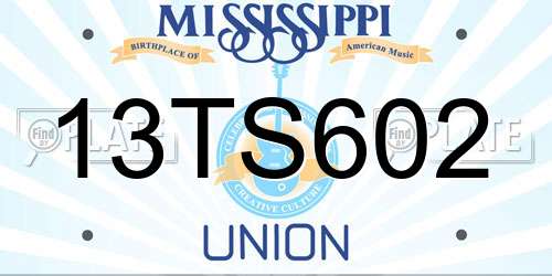 13TS602 Mississippi License Plate