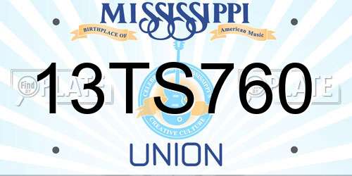 13TS760 Mississippi License Plate