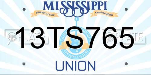 13TS765 Mississippi License Plate
