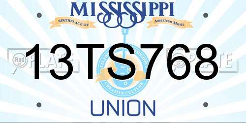 13TS768 Mississippi License Plate
