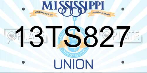 13TS827 Mississippi License Plate