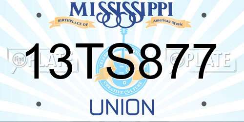 13TS877 Mississippi License Plate