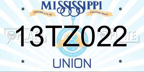 13TZ022 Mississippi License Plate