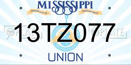 13TZ077 Mississippi License Plate