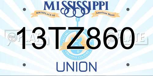 13TZ860 Mississippi License Plate