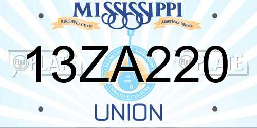 13ZA220 Mississippi License Plate