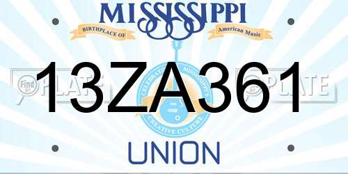 13ZA361 Mississippi License Plate