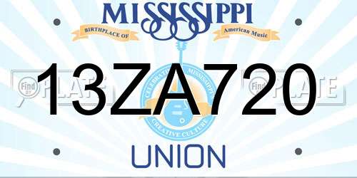 13ZA720 Mississippi License Plate