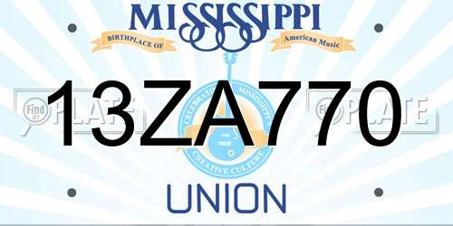 13ZA770 Mississippi License Plate