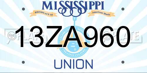 13ZA960 Mississippi License Plate