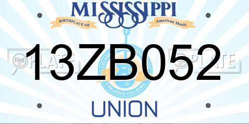 13ZB052 Mississippi License Plate